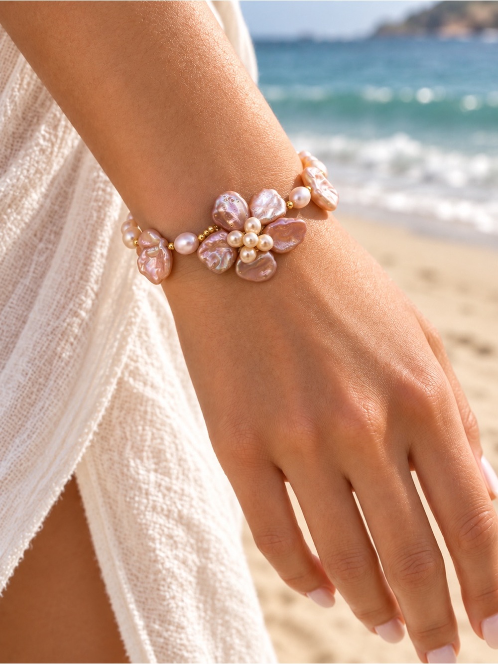 Coral Bloom Pearl Bracelet